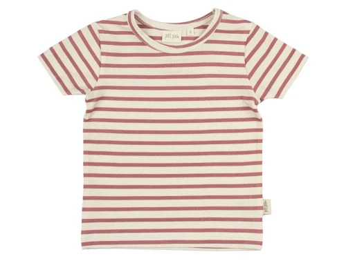 Råhvid og mørk rosa stribet t-shirt med korte ærmer fra Petit Piao PP1722 withered rose